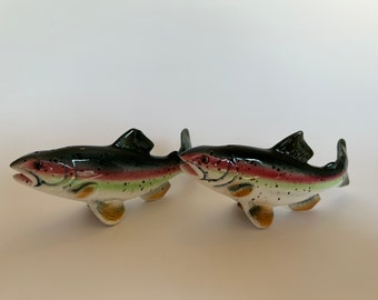 Vintage Rainbow Trout Hand-Painted Salt and Pepper Shakers Made in Japan
