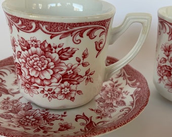 J&G Meaking Avondale Red Cup and Saucer and Cup without Saucer