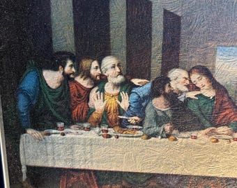 Vintage Illuminated Last Supper Framed Art, Black Metal Frame, 3