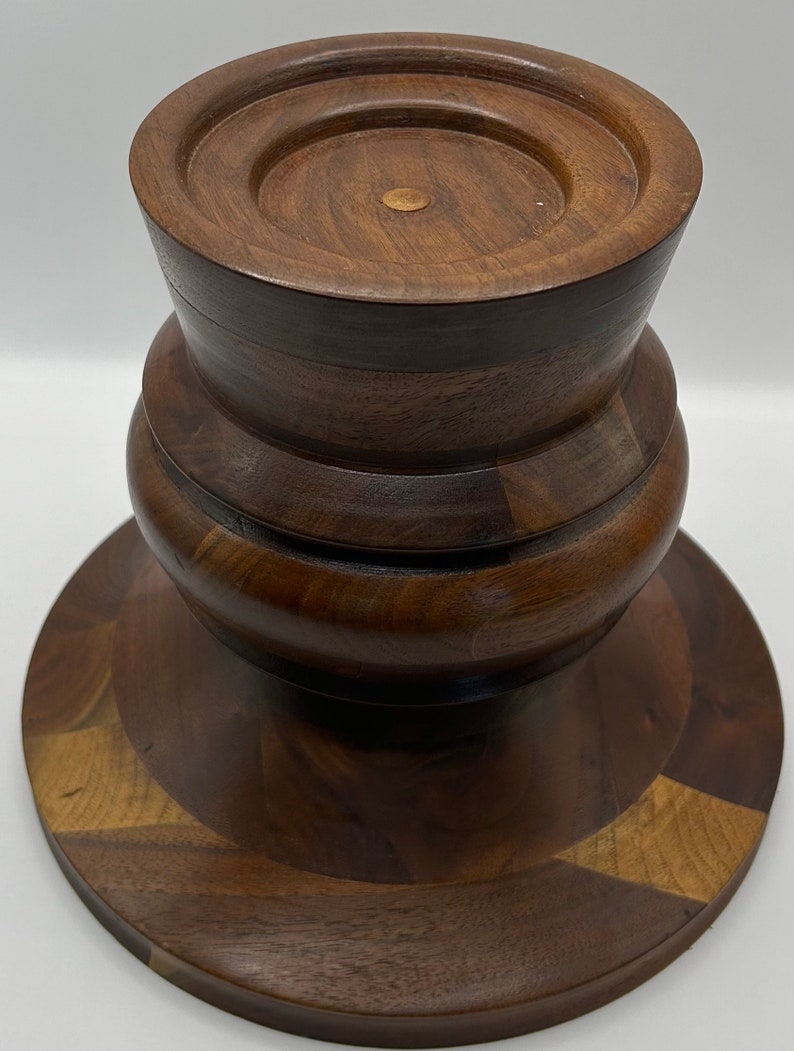 Turned Wood Pllar Candle Holders Handmade Mult Pece Wood PAR Boho Home Decor Vntage Retro