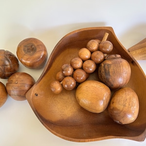 Vintage Mid Century Wooden Fruit Assortment and Bowl