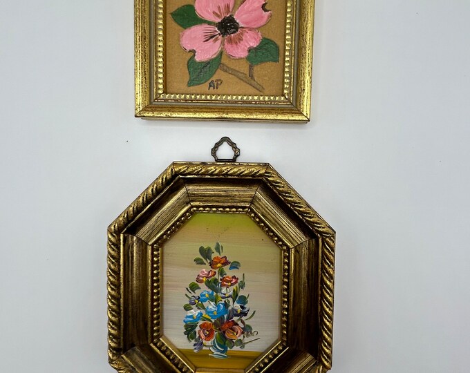Vintage Mini Handpainted Art Work With Gold Toned Ornate Frames Set of ...
