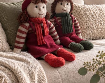 Danish knitted dolls | handmade doll pair | Scandinavian decor | winter dolls | Hygge decor