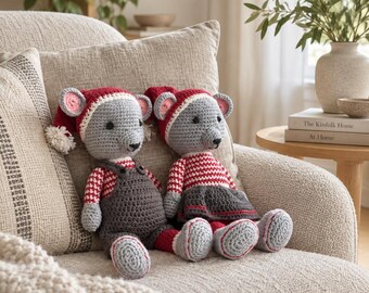 Danish Christmas Mice | Amigurumi Mice | Hand-crocheted pair from Denmark | Decorative Mice | Scandinavian Christmas Decorations | Gnome Mice