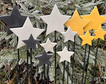 Gartenstecker | Sternenstecker | Edelrost | Rostdeko | Beton |  Weihnachtsstern | Pflanzenstecker | Grau | Schwarz | Gelb | Winter | "Skal"