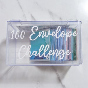 100 Envelope Challenge Box | Clear Back Envelopes | Acrylic Box | Cash Stuffing
