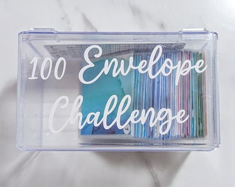 100 Envelope Challenge Box | Clear Back Envelopes | Acrylic Box | Cash Stuffing