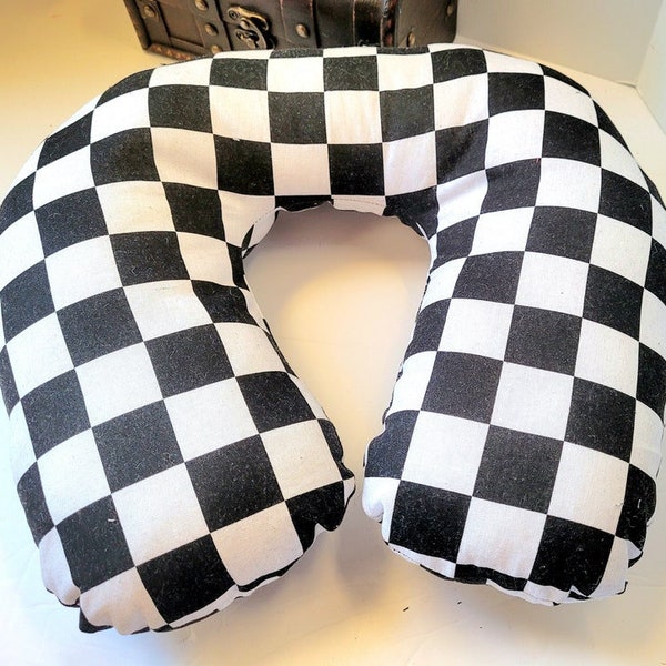 Neck Pillow Black White Checkered, Travel Pillow