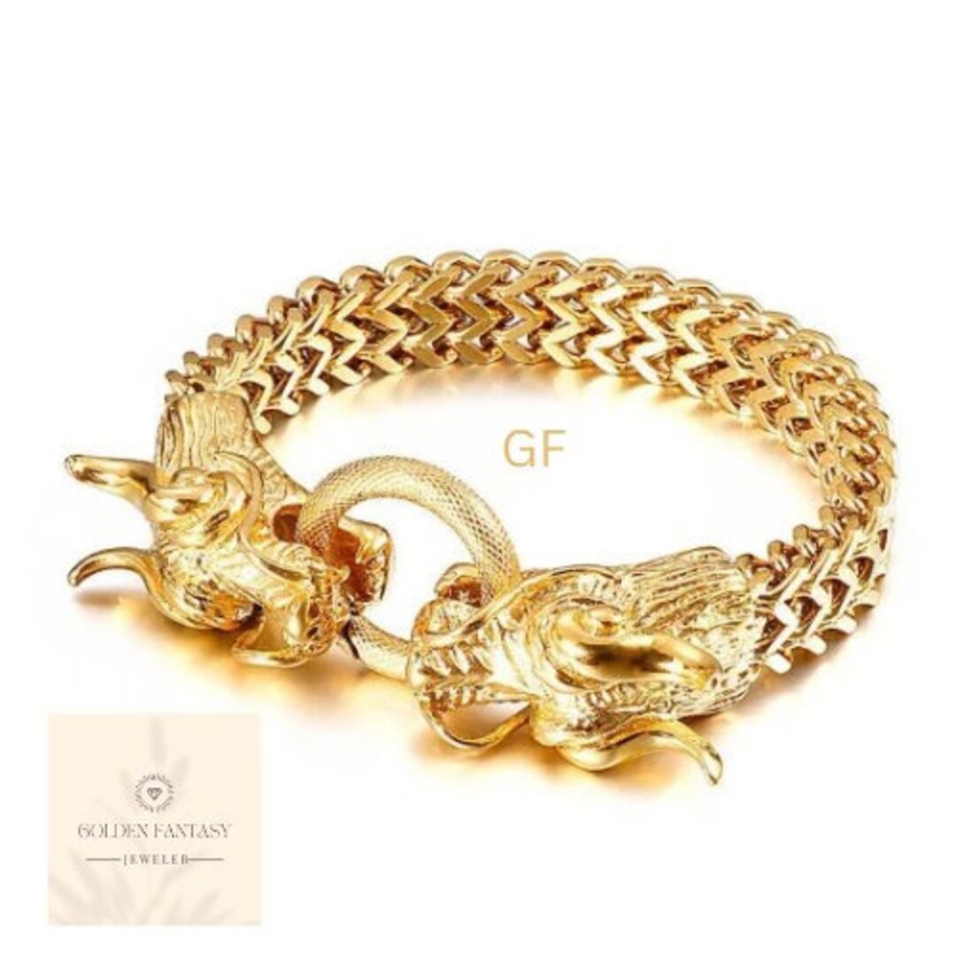 Gold Double DRAGON Bracelet Men's Bracelet Men's Etsy