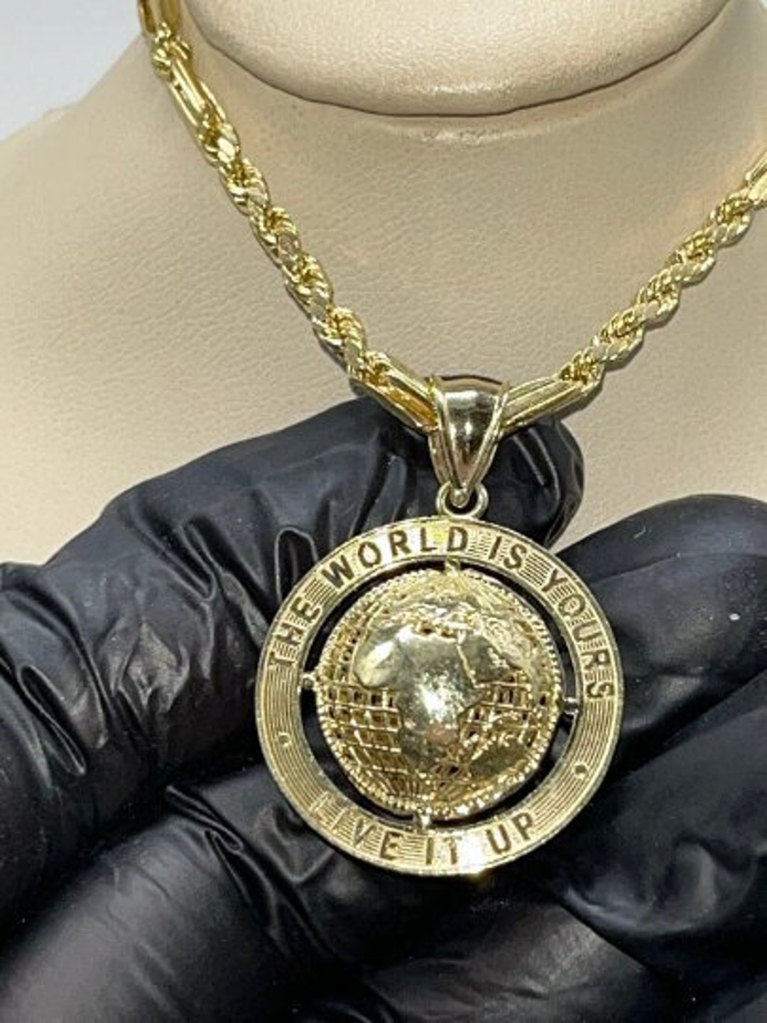 10K Two-tone Gold Mens Cubic-Zirconia World Map Globe Fashion Ring