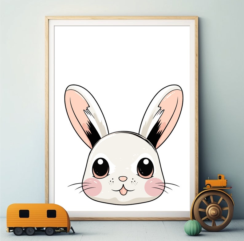 Printable Bunny Face, Bunny Illustration Poster, Cute Kid's Room Wall ...