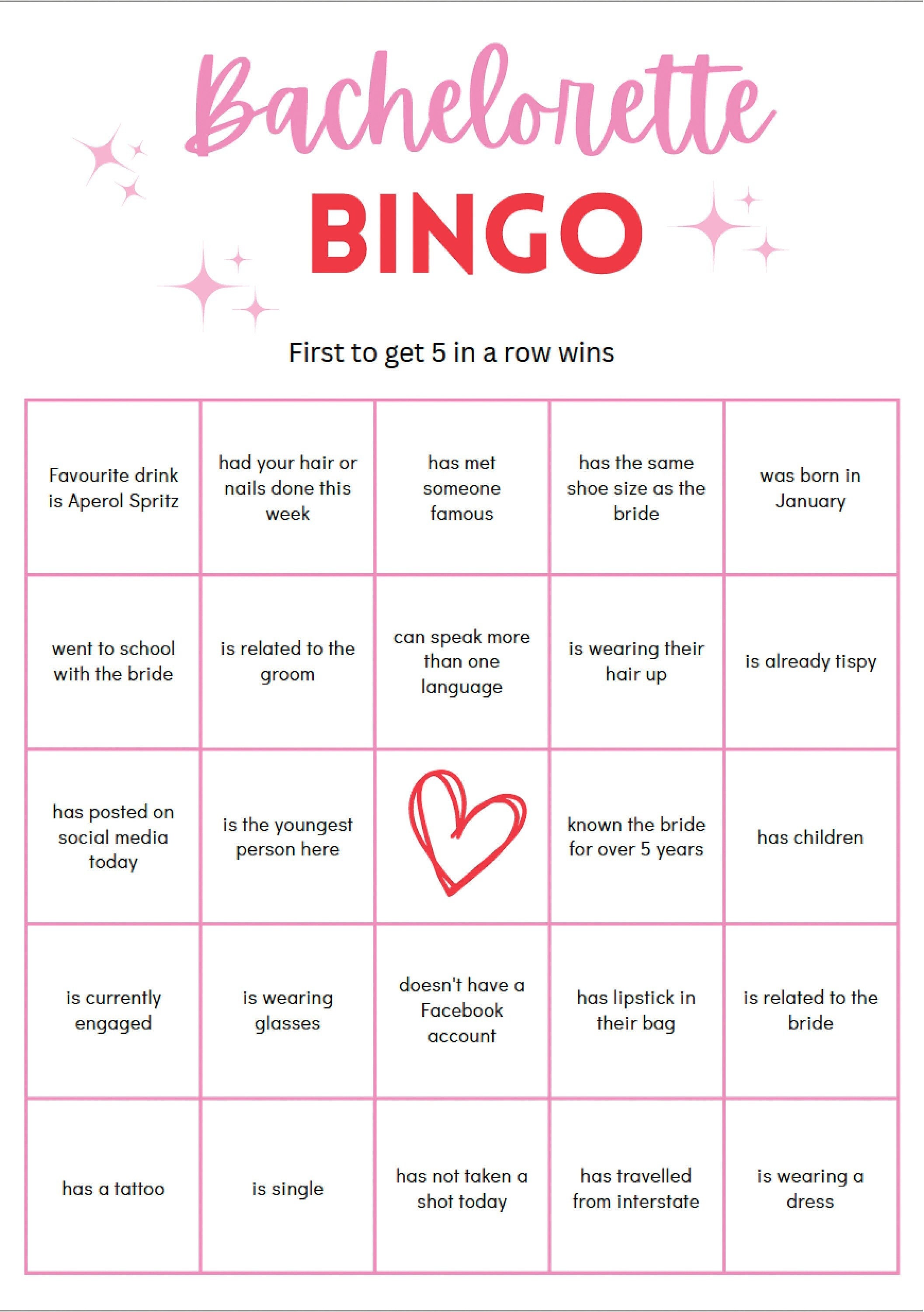 Bachelorette Bingo, Downloadable, Easy Print at Home Etsy Bachelorette Bingo, Downloadable, Easy Print at Home Etsy
