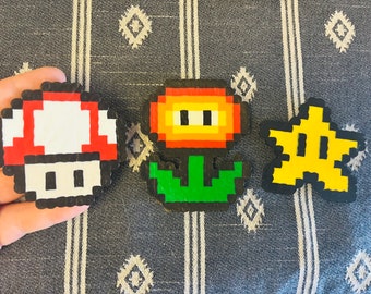 CLEARANCE Pixel Super Mario Perler Bead Magnets — Set of 3