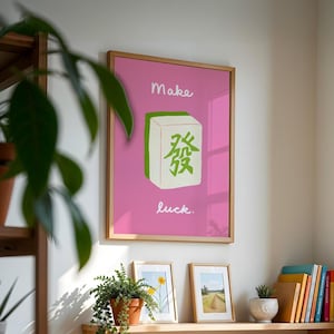 Mahjong Wall Art, Asian Lucky Print, Make Luck Quote, Fa Cai Illustration, Pink Room Decor, Good Luck Gift, Lunar New Year Decor