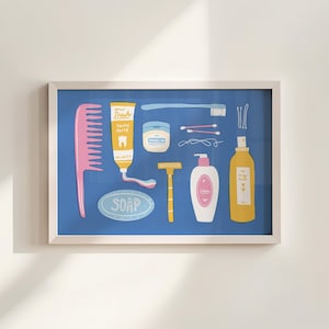 Bathroom Wall Art Print, Toiletries Illustration, Cute Toilet Decor, WC Decoration, Powder Room Wall Decor, Guest Bathroom Art