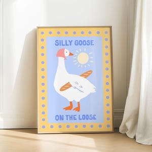 Decorazione murale "Oca buffa", stampa per cameretta con animali divertenti, decorazioni per camerette, poster eccentrico per appartamenti, decorazioni in stile cottage, cameretta per neonati, arte per sala giochi