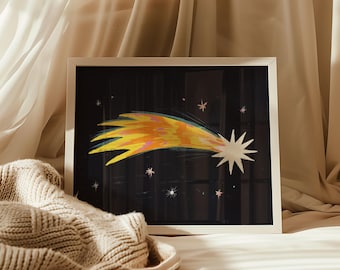 Shooting Star Nursery Wall Art, Celestial Print (Digital Download)