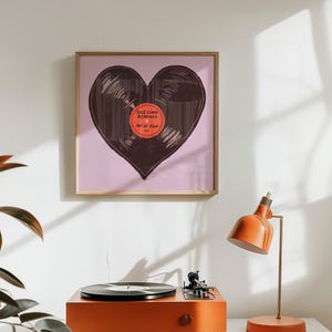 Vinilo decorativo de pared con forma de corazón, Esta canción me recuerda a ti, Decoración de pared con discos de vinilo, Impresión romántica de notas de amor vintage, Póster musical retro
