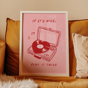 Pink Record Player Print, Heart Vinyl, Groovy Music Wall Art, Retro Eclectic Decor