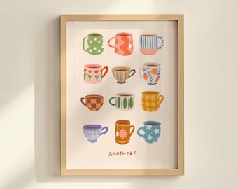 Playful Tea Cup Print, Kitchen Cafe Wall Art (Digital Download)