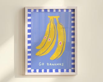 Bananowa sztuka ścienna, zabawny plakat z owocami, dekoracja ścienna do kuchni, kolorowa ilustracja jedzenia, oryginalny plakat do kuchni, nadruk z owocami, dekoracja akademika dopaminą