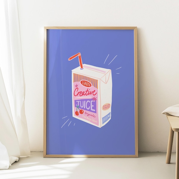 Lámina decorativa con diseño de caja de zumo, divertida decoración para la oficina (descarga digital)