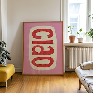 Pink Ciao Wall Art, Italian Typography Print, Retro Modern Poster, Bella Ciao Poster, Aesthetic Room Art, Boho Wall Print, Entryway Sign