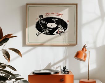 Retro Vinyl Record Wall Art, Groovy Music Poster (Digital Download)