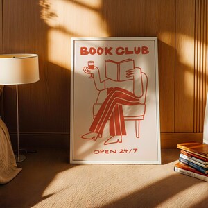 Book Club Wall Art, Reading Nook Decor, Bookish Gift, Wine Lover Print, Cozy Home Decor, Library Art, Bookshelf decor, Framed Book Art