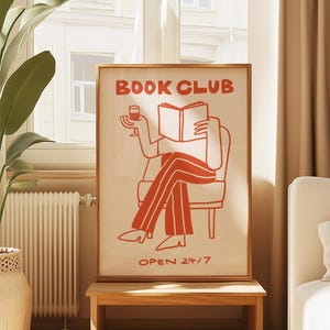 Book Club Wall Art, Reading Nook Decor, Bookish Gift, Wine Lover Print, Cozy Home Decor, Library Art, Bookshelf decor, Framed Book Art