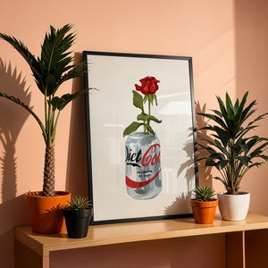 Red Rose Diet Cola Art Print, Vintage Soda Can Wall Decor, Modern Kitchen Poster, Romantic Pop Art, Dining Room Wall Art, Tin Art Poster