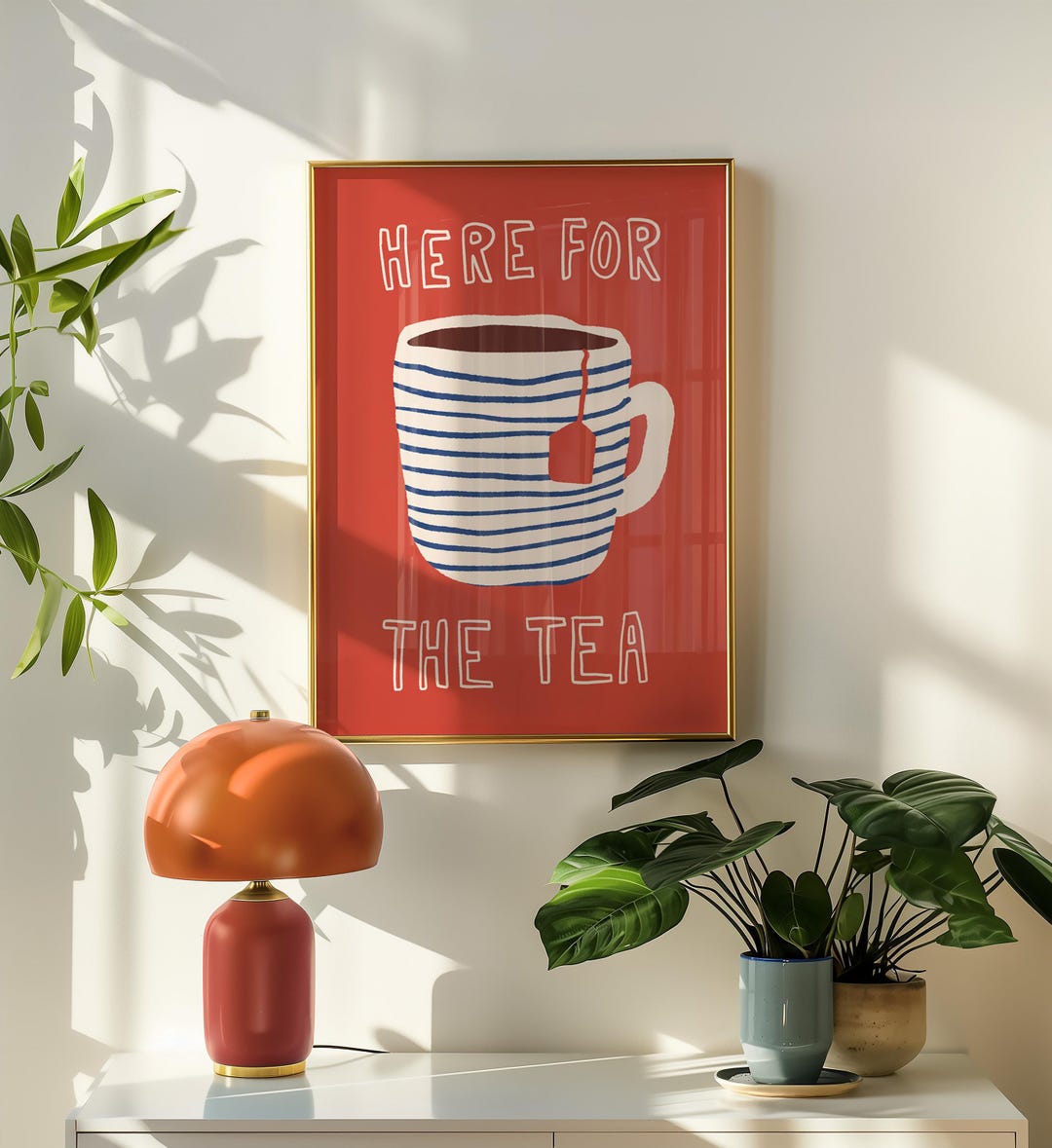 for the tea kitchen print | unique wall art from... Here for the Tea Print, Funny Kitchen Wall Art, Tea Lover Gift ...