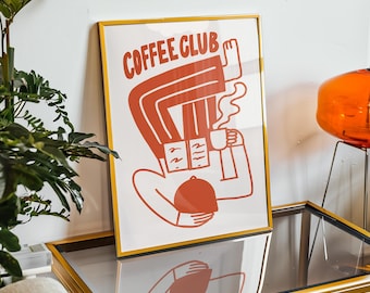 Coffee Club Wall Art, Reading Decor, Kitchen Wall Art. Coffee Quote Poster, Cafe Wall Decor, Espresso Print, Coffee Bar DecorCozy Home Art,
