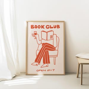 Book Club Wall Art, Reading Nook Decor, Bookish Gift, Wine Lover Print, Cozy Home Decor, Library Art, Bookshelf decor, Framed Book Art