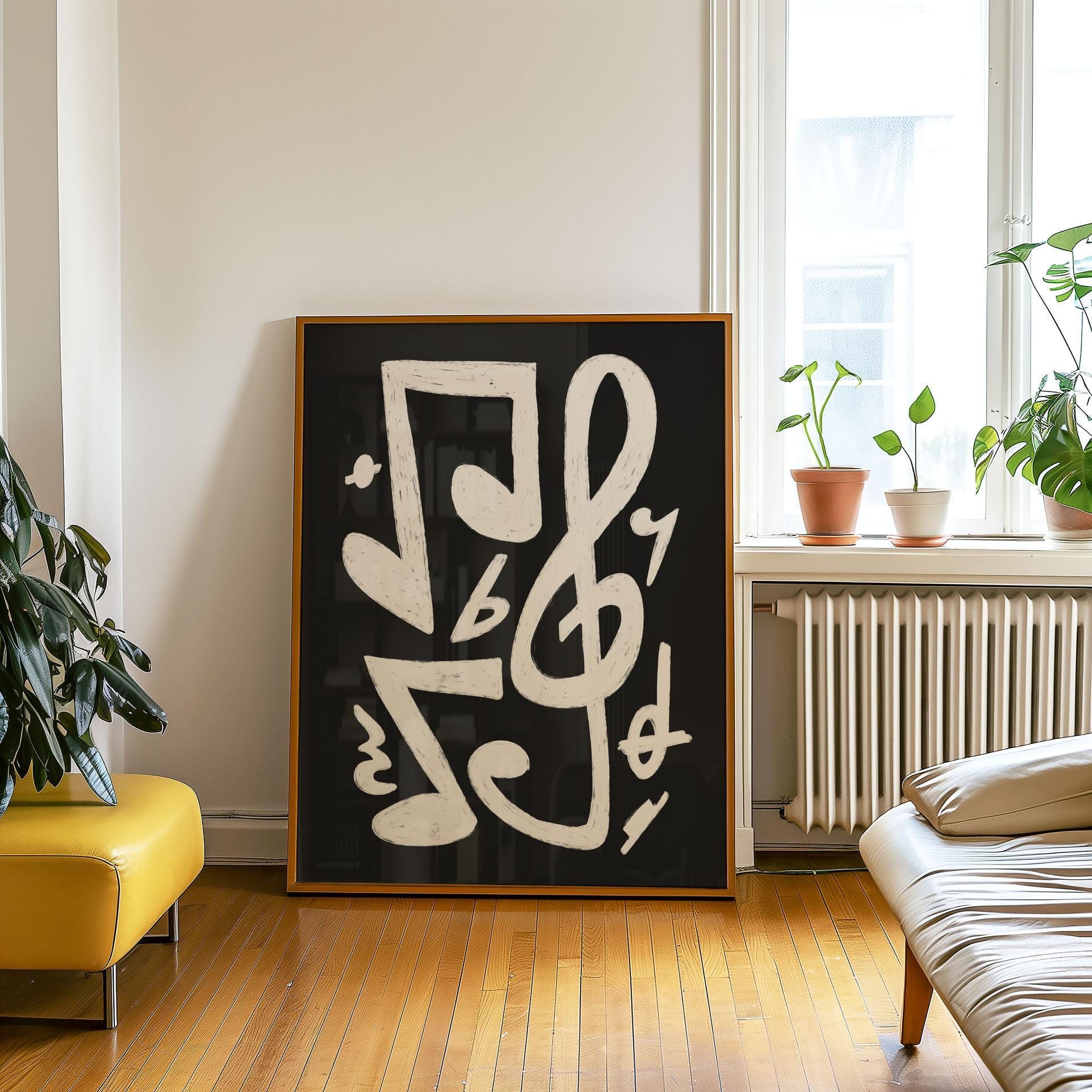 Music Note Wall Art Print, Modern Musical Symbol Poster, Black White ...