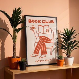 Book Club Wall Art, Reading Nook Decor, Bookish Gift, Wine Lover Print, Cozy Home Decor, Library Art, Bookshelf decor, Framed Book Art
