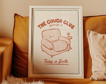 Couch Club Poster, Retro Mid Century Modern Art Print, Living Room Wall Decor