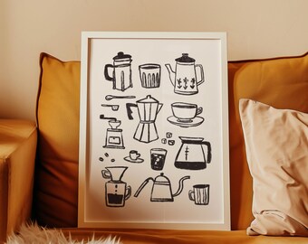 Coffee Wall Art, Kitchen Decor Print, Coffee Bar Sign, Coffee Club, Cafe Decor, Coffee Pots Cups, Espresso Print, More Coffee, Tea Wall Art