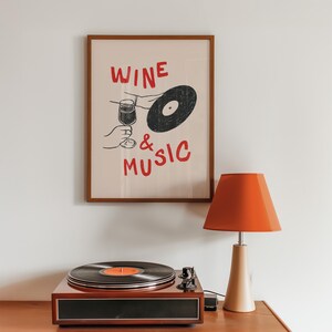 Retro Wine Music Wall Art, Vinyl Record Print, Vinyl Music Poster, Music Record Art, Vintage Kitchen Wall Decor, Bar Cart Decor, Wine Art
