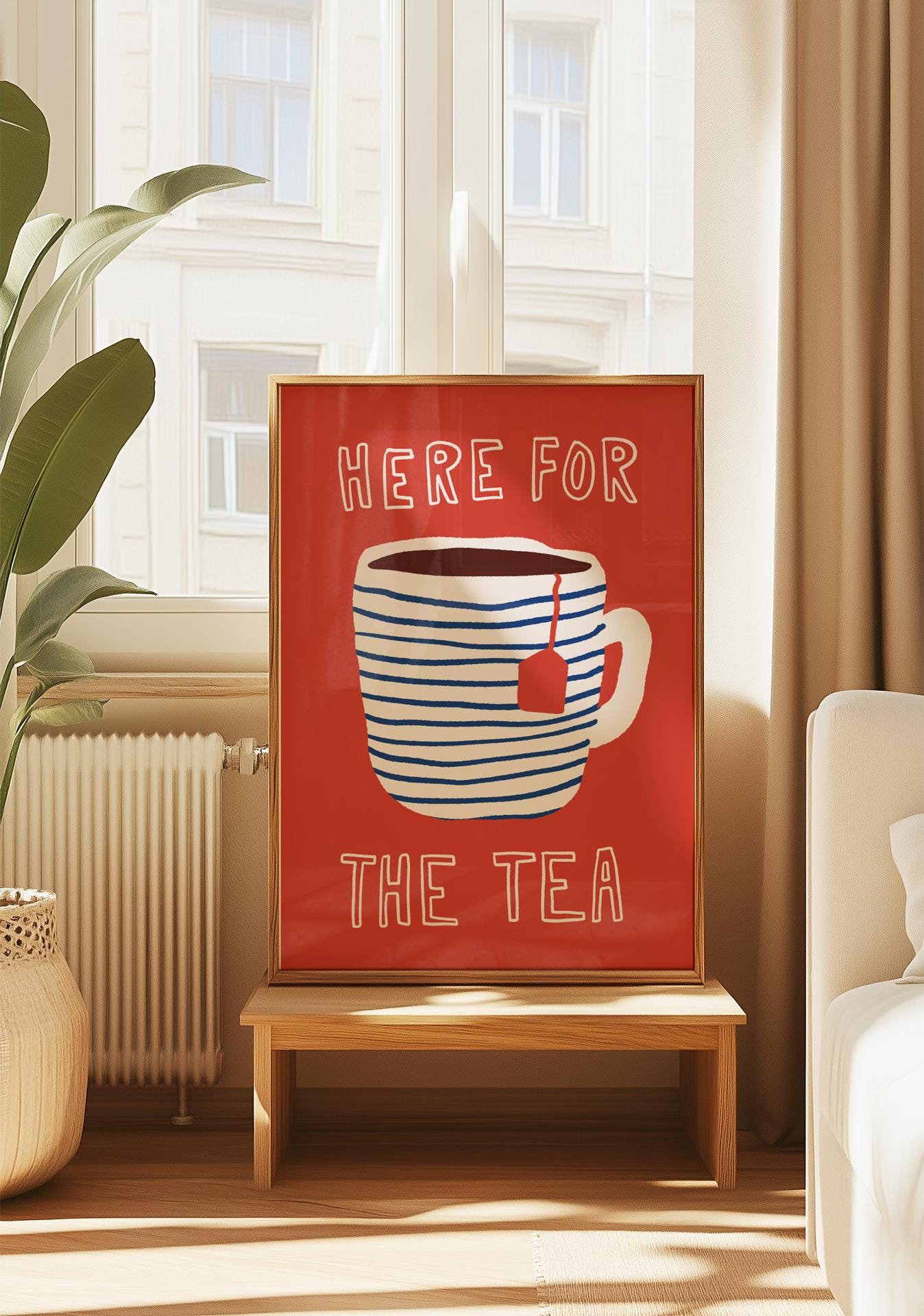 for the tea kitchen print | unique wall art from... Here for the Tea Print, Funny Kitchen Wall Art, Tea Lover Gift ...