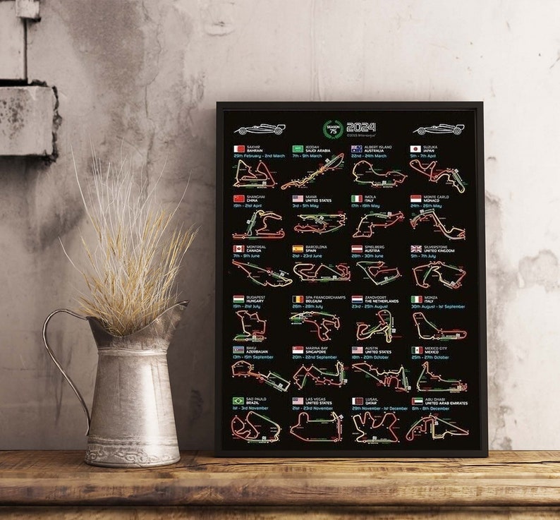 Formule 1 2024 Calendrier mural détaillé de la saison Affiche de
