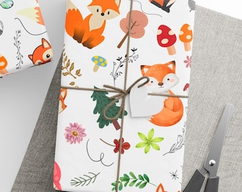 Fox Wrapping Paper, Floral Fox Gift Wrap, Cute Woodland Animal Gif Wrap, Nature Lover Gift, Birthday Wrapping Paper, Baby Shower Boy or Girl
