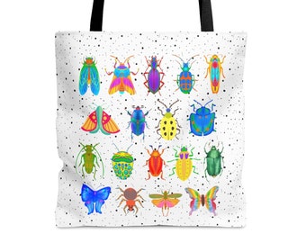 Insect Bug Tote Bag, Exotic Bug Canvas Bag, Bug Lover Gift, Gift for Biology Teacher, Entomology Gift Beetles Tote Bag Colorful Shoulder Bag