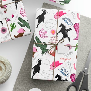 Cowgirl Gift Wrap, Pink Cowgirl Wrapping Paper, Rodeo Birthday Gift Wrap, Western Gift Wrap, Gift for Daughter, Horse Lover Gift Wrap