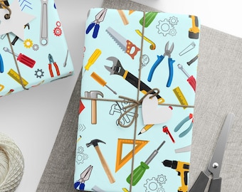Papéis de embrulho para ferramentas de garagem, papel de embrulho para presente de mecânico, papel de embrulho para pai, presentes de construção, presente de dia dos pais, aniversário de carpinteiro, presente de faz-tudo
