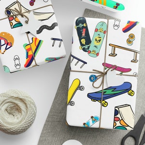Skateboard Wrapping Paper, Gift for Skater Boy or Girl, Birthday Gift Wrap, Wrapping Paper Rolls, Graduation Gift Wrap, Present for Friend