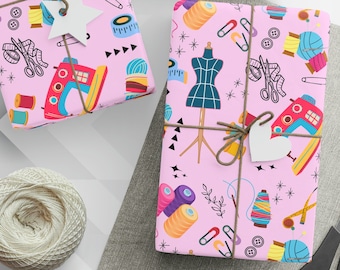 Sewing Wrapping Paper, Pink Sewing Gift Wrap, Seamstress Gift Idea, Gift for Fashion Designer, Design School Graduate Present, Sew Pattern