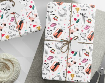 Embrulho de presente de golfe, papel de embrulho para jogador de golfe, presente para mãe ou namorada, rolo de papel de embrulho rosa, presente de treinador de golfe, embrulho de presente esportivo
