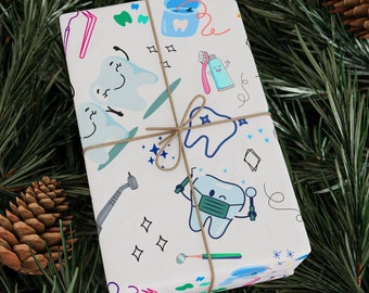 Dentist Wrapping Paper, Dental Gift Wrap, Gift for Dental Hygienist, Dental Assistant Gift Wrap, Medical Student, Coworker Gift, Boss Gift