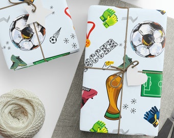 Papel de regalo para futbolistas, papel de regalo de fútbol, papel de regalo con temática deportiva, regalo para equipos de torneo, regalo para deportistas, papel de regalo de fútbol